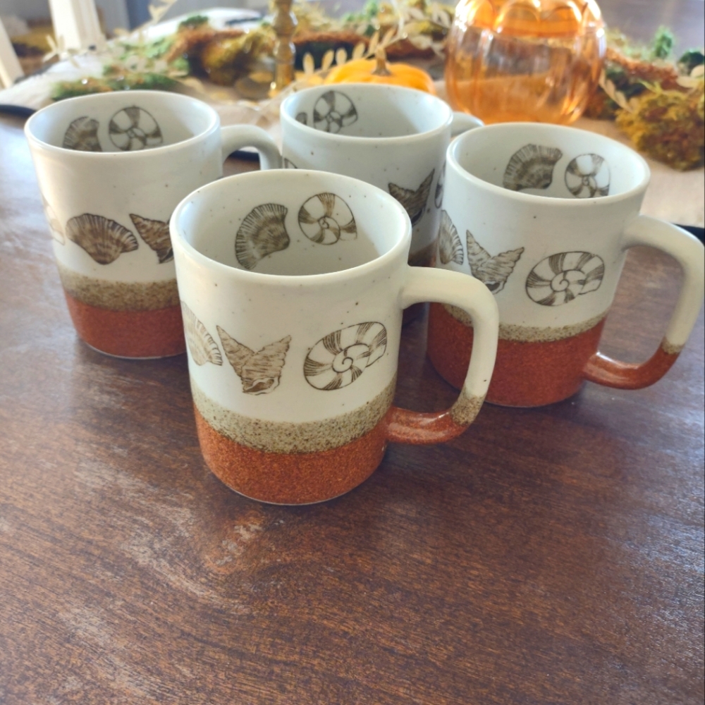 Vintage Coffee Cups Otagiri Japan  Seashell Mugs Shell Ocean Beach Stoneware‎ 4